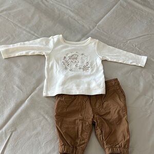 Carter's Cream Long Sleeve Tee with Brown Lined Pants